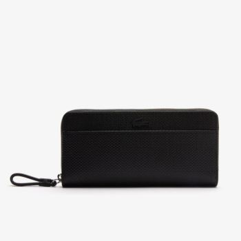 Lacoste Chantaco Matte Piqué Bőr Zip Wallet Fekete | rAZ42Gfl