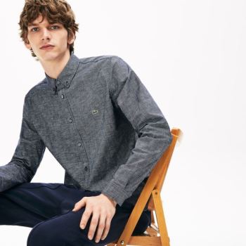 Lacoste Checkered Pamut Shirt Sötétkék Kék | xALypYan