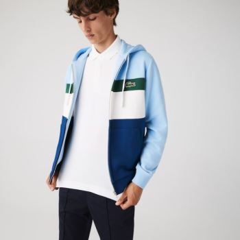 Lacoste Colorblock Fleece Zippered Csuklyás Sweatshirt Kék Fehér Zöld Kék | fJi352ow