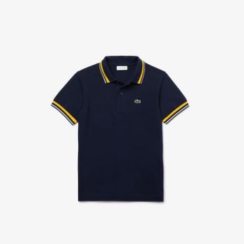 Lacoste Contrast Detail Pamut Piqué Polo Sötétkék Kék Fehér | ckGXdPRR