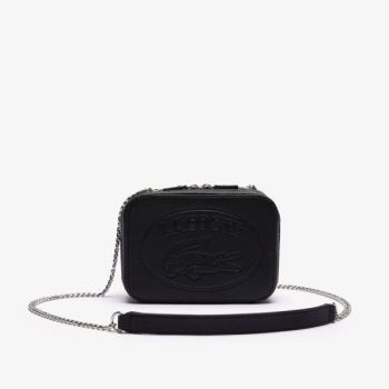 Lacoste Croco Crew Grained Bőr Zip Shoulder Bag Fekete | TjW57yVO