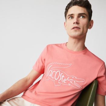 Lacoste Crocodile-Embroidery Pamut T-shirt Rózsaszín | Vb5EL0ns