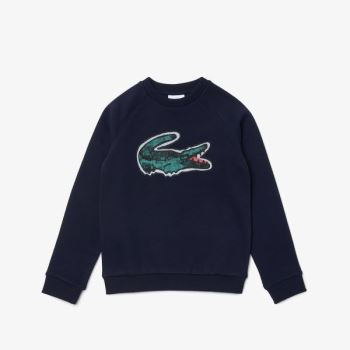 Lacoste Crocodile Graphic Fleece Sweatshirt Sötétkék Kék | Zg8kUcqA