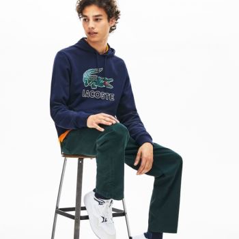 Lacoste Csuklyás Fleece Sweatshirt Sötétkék Kék | 2VCzW8H1