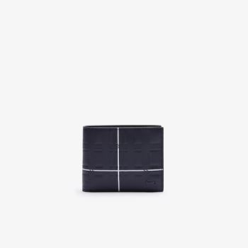 Lacoste Fitzgerald Check-Effect Textured Bőr Wallet Sötétkék Kék Fehér | 0oFD5CYi