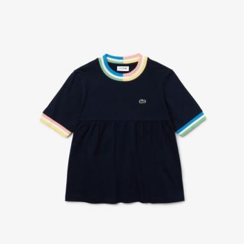 Lacoste Flounced Pamut T-shirt Sötétkék Kék Fehér | XOKVhN9T