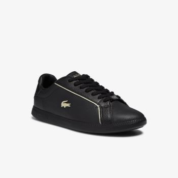 Lacoste Graduate Bőr Metallic Detailing Sneakers Fekete | I7GV0E5q