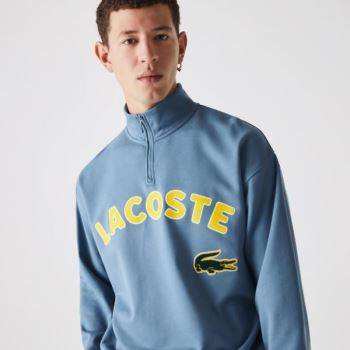 Lacoste LIVE Branded Pamut Fleece Sweatshirt Kék | EUdPvbuk