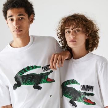 Lacoste LIVE Chinatown Market Collaboration Pamut T-shirt Fehér | foIde1aj