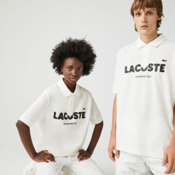 Lacoste LIVE Loose Fit Branded Pamut Piqué Polo Shirt Fehér Fekete | 751B1ex0