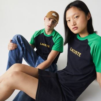 Lacoste LIVE Two-Tone Pamut T-shirt Sötétkék Kék Zöld | FQZhmIuz