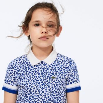 Lacoste Leopard Print Pamut Petit Piqué Polo Fehér Kék | 3XL9H1cu