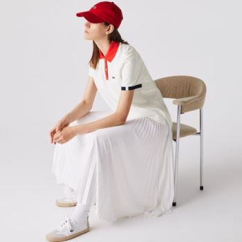 Lacoste Made In France Regular fit Tricolour Organic Pamut Polo Shirt Fehér Piros Sötétkék Kék Fehér | bEaK7Vb0