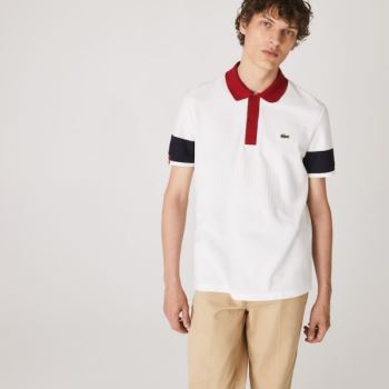 Lacoste Made in France Regular Fit Organic Pamut Polo Shirt Fehér Sötétkék Kék Sötétpiros Fehér | hWI9VPGd