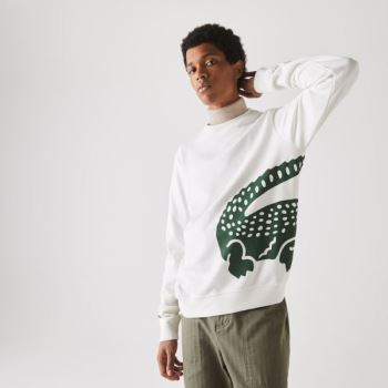 Lacoste Oversize Croc Crew Neck Pamut Sweatshirt Fehér | XO3PHaNX