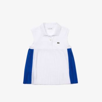 Lacoste Pleated Pamut Polo Kék Fehér | IIU1p8JI