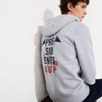 Lacoste Presidents Cup Csuklyás Back-Printed Fleece Zip Golf Sweatshirt Szürke | PL6OjMV7