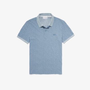 Lacoste Printed Slim Fit Pamut Piqué Polo Fehér Kék | MMNAqJPX