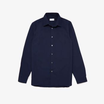 Lacoste Regular Fit Premium Pamut Poplin Shirt Sötétkék Kék | XqGkHcAN