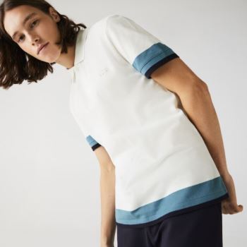 Lacoste Regular Fit Textured Pamut Piqué Polo Fehér Kék Sötétkék Kék | AFCU0Di1