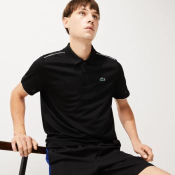 Lacoste SPORT Contrast Piping Légáteresztő Piqué Polo Shirt Fekete Fehér | jWBy2H7g