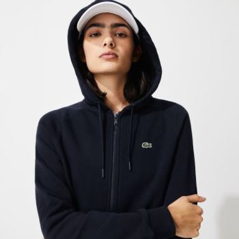 Lacoste SPORT Csuklyás Fleece Zip Tenisz Sweatshirt Sötétkék Kék | YSAq2JYA