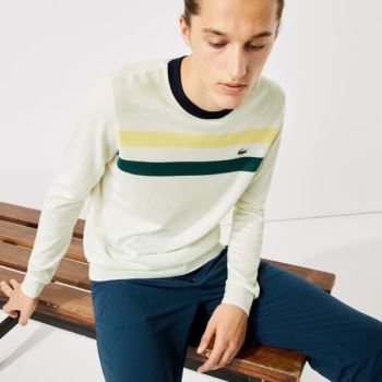 Lacoste SPORT Légáteresztő Striped Wool Golf Pulóver Fehér Sárga Zöld Sötétkék Kék | 9T4DCE4z