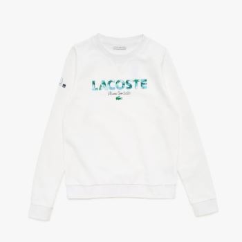 Lacoste SPORT Miami Open Print Fleece Sweatshirt Fehér Sötétkék Kék | RxtLN11C