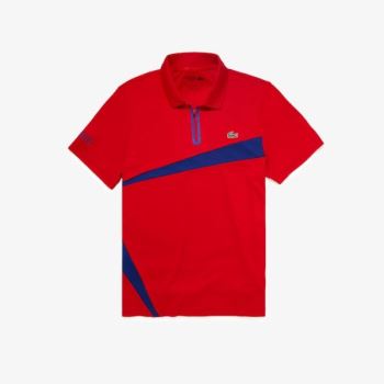 Lacoste SPORT Paneled Légáteresztő Piqué Tenisz Polo Shirt Piros Kék | gJHLjXwE