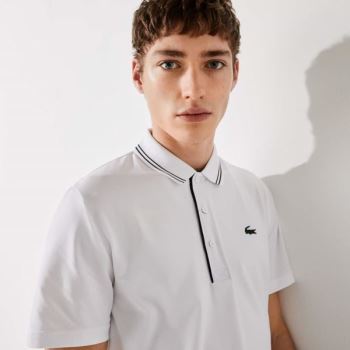 Lacoste SPORT Signature Légáteresztő Golf Polo Shirt Fehér Sötétkék Kék | imjovFyr