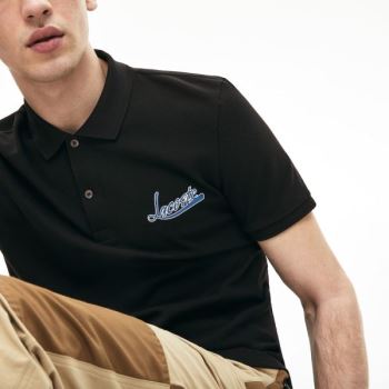 Lacoste Signature Pamut Polo Fekete | aCpqAetj