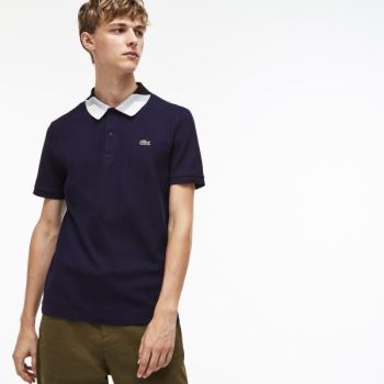 Lacoste Slim Fit Colourblock Striped Knop Piqué Polo Shirt Sötétkék Kék | 3NusbnfP