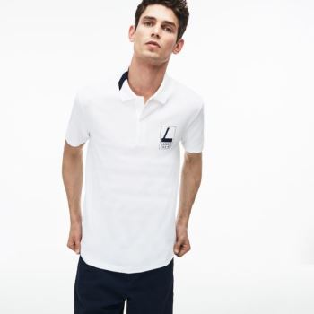 Lacoste Slim Fit Lettering Stretch Mini Piqué Polo Fehér Sötétkék Kék | Hmxgmvc8