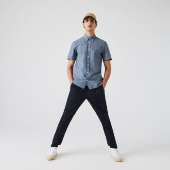 Lacoste Slim Fit Pamut Chambray Shirt Kék | 4i3aLUgl