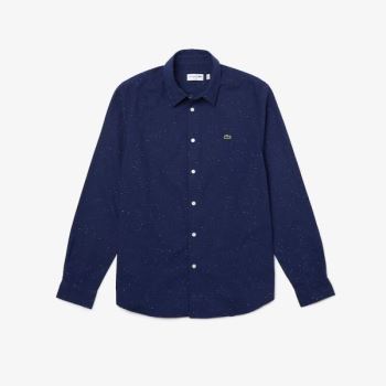 Lacoste Slim Fit Pamut Chambray Shirt Kék Fehér | d18AfiDX