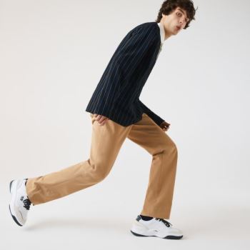 Lacoste Slim Fit Stretch Pamut Pleated Chino Pants Bézs | yLqlXnsR