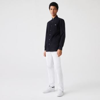 Lacoste Slim Fit Stretch Pamut Poplin Shirt Sötétkék Kék | mq6tgsId