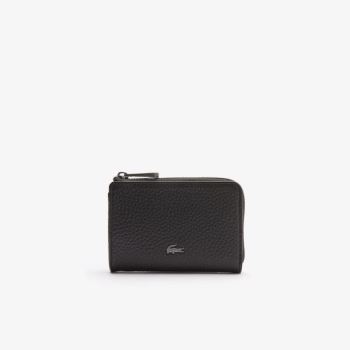 Lacoste Soft Mate Matte Full-Grain Bőr Zippered Card Holder Fekete | 94TlMnKF