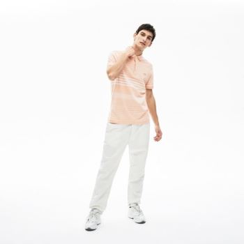 Lacoste Striped Linen And Pamut Regular Fit Polo Shirt Világos Rózsaszín Fehér | Yvy9Z9FU