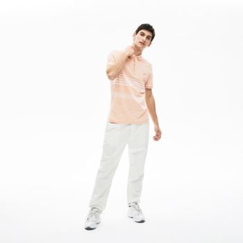 Lacoste Striped Linen And Pamut Regular Fit Polo Shirt Világos Rózsaszín Fehér | lhEsWw8T