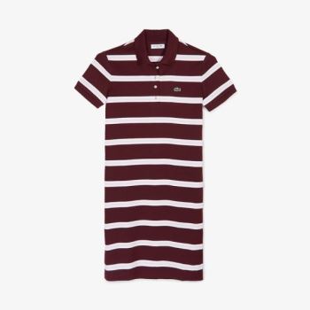 Lacoste Striped Stretch Pamut Polo Ruha Sötétpiros Világos Rózsaszín Fehér | Sx1HbEXh