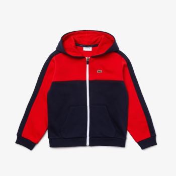 Lacoste Two-Tone Croc-Print Csuklyás Zip Sweatshirt Sötétkék Kék Piros | s9RD8AJL