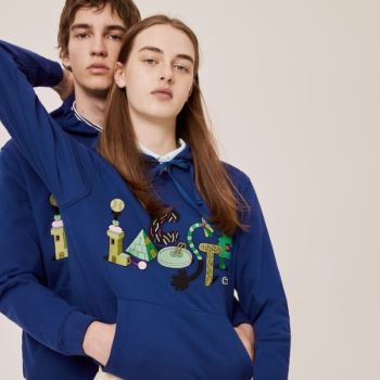 Lacoste x Jeremyville Print Csuklyás Sweatshirt Sötétkék Kék | eAOwkE8X