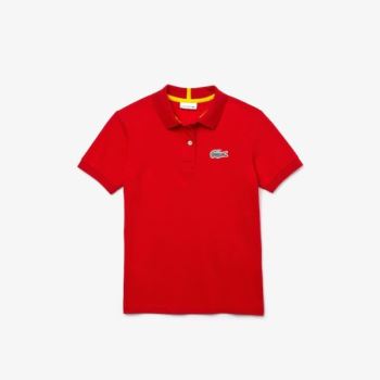 Lacoste x National Geographic Pamut Piqué Polo Shirt Piros Fehér | QQS8TdVC