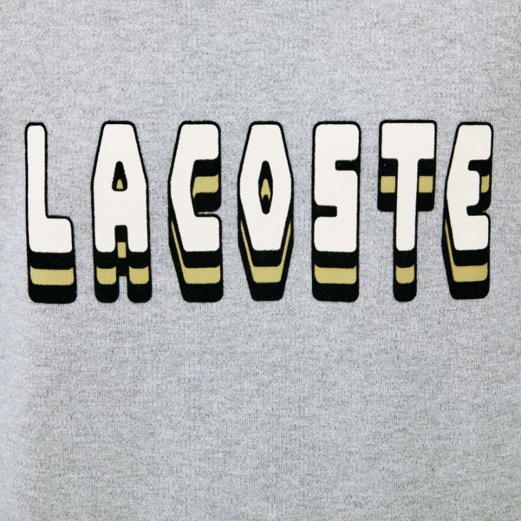 Lacoste 3D-Lettering Crewneck Pamut Blend Pulóver Szürke | UHDcXDNP