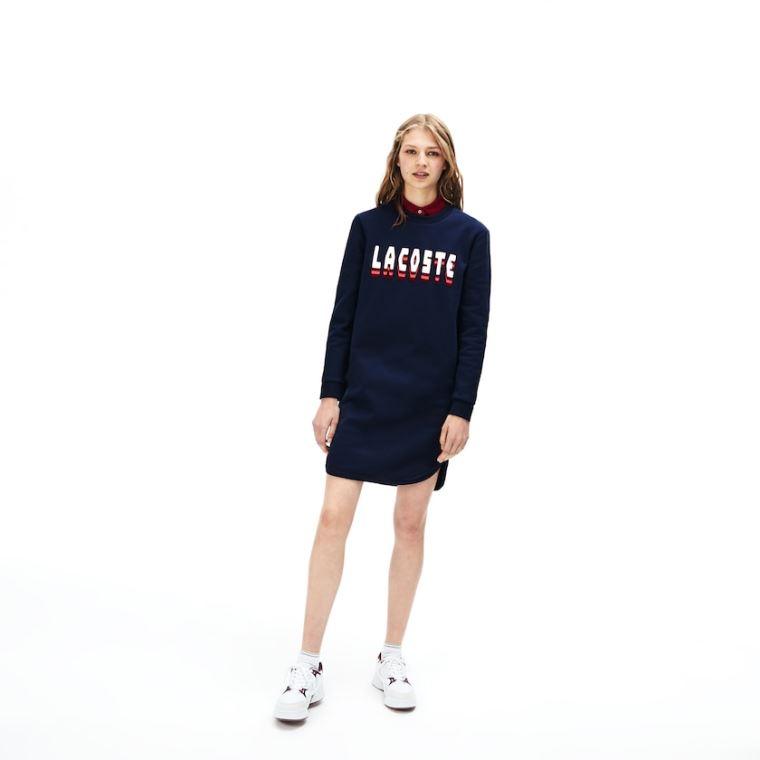 Lacoste 3D-Lettering Fleece Sweatshirt Ruha Sötétkék Kék | 58DxO3so