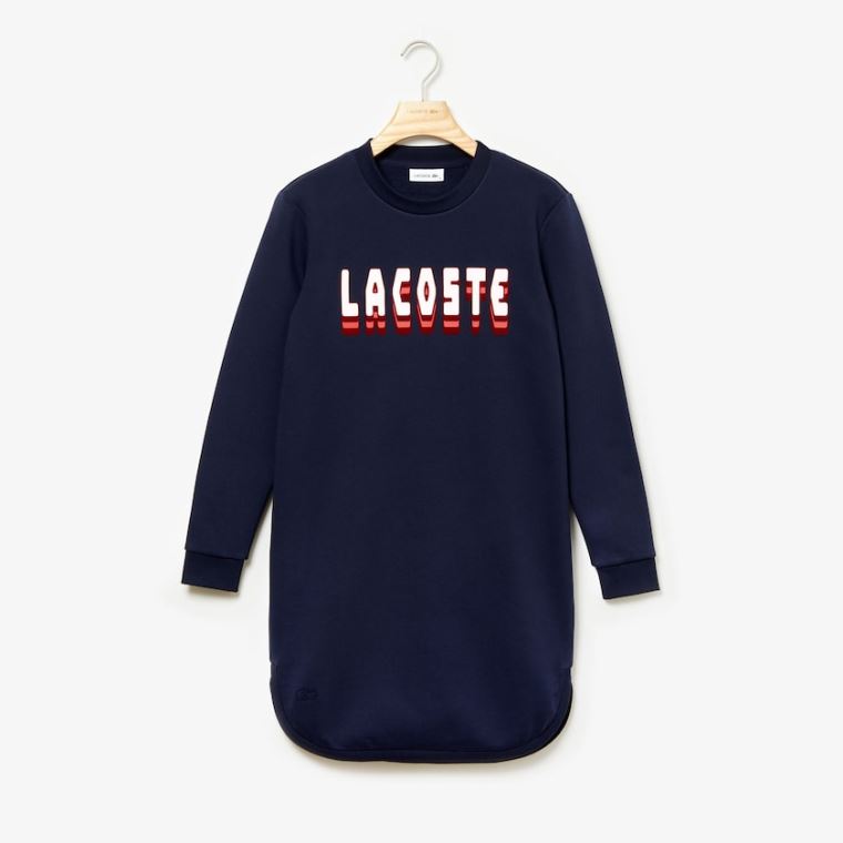 Lacoste 3D-Lettering Fleece Sweatshirt Ruha Sötétkék Kék | 58DxO3so