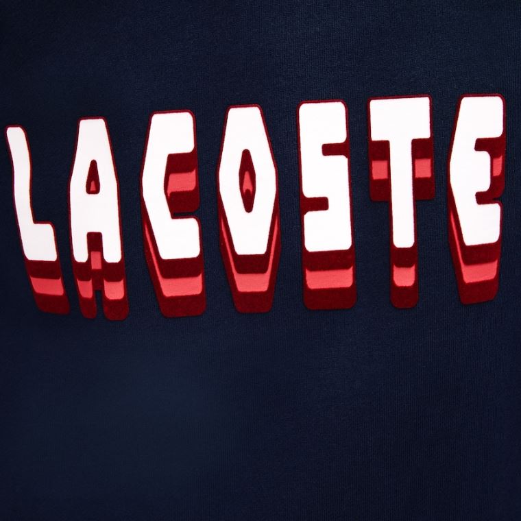 Lacoste 3D-Lettering Fleece Sweatshirt Ruha Sötétkék Kék | 58DxO3so