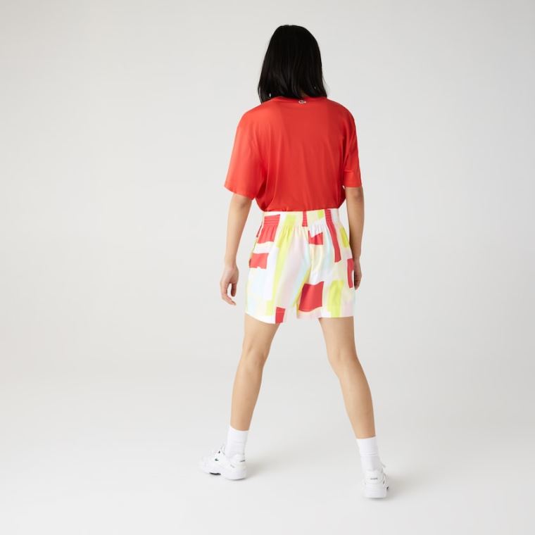 Lacoste Abstract-Print Pamut Poplin Shorts Sárga Fehér | wDNn38MJ