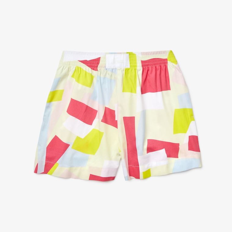 Lacoste Abstract-Print Pamut Poplin Shorts Sárga Fehér | wDNn38MJ